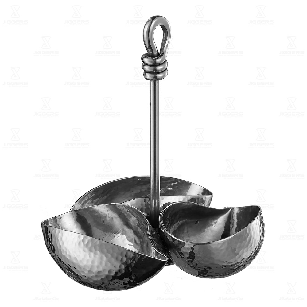 Hammered Small Mango Shape 3 Piece Nut Bowl Set Jiggers Bar